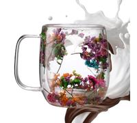 Tasse à fleurs, verre, double paroi, café, tasse à thé, verre à fleurs, tasse, tasse, verre à fleurs séchées, verre à double paroi, gobelet à boisson florale, gobelet pour boisson froide, verre
