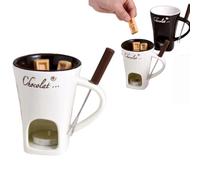 Tasse à fondue au chocolat, 200 ml en porcelaine avec fourchettes, chauffe-bougies, fondue au chocolat en céramique résistante à la chaleur avec fourchettes pour bonbons, collation, fête au caramel
