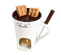 Tasse À Fondue Au Chocolat Avec Fourchette - 130ml Creuset En Céramique Avec Chauffe-bougie, Ensemble Individuel Pour Faire Fondre Le Fromage Et Le Beurre, Chauffe-bonbons Et Caramel Pour Desserts