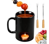 Tasse à fondue au chocolat - avec fourchette en céramique portable, mini tasse à fondre, tasse à fondre au beurre et au fromage, pour caramel, desserts, collations, bonbons, lait