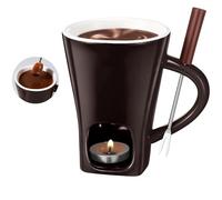 Tasse à fondue au chocolat avec fourchettes - Tasse à fondre le chocolat et chauffe-beurre en céramique - Tasse chauffante pour fondue et dessert - Pour fêtes et cadeaux (marron)