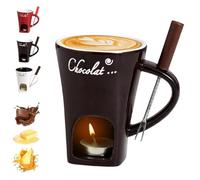 Tasse à fondue au chocolat avec fourchettes, tasse à fondue au chocolat, ensemble de pots chauffants au beurre en céramique, tasse à fondue à fromage, tasse chauffée avec bougie chauffe-plat, pour