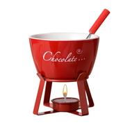 Tasse à fondue au chocolat résistante à la chaleur - Gadget de cuisine en céramique avec fourchette, tasse à fondue personnelle et support en métal - Dessert au beurre, fromage, caramel, Noël, fête