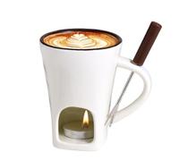 Tasse À Fondue Au Chocolat - Tasse À Fondue Au Chocolat En Céramique | Chauffe-fromage Personnel Avec Fourchette Et Bougie | Ta-sse À Fondre Portable En Céramique Pour Les Beurre Et Desserts (Blanc)