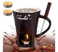 Tasse à fondue au chocolat, tasse en céramique fabriquée à la main avec fourchettes, tasse à chocolat chaud avec 2 bougies chauffe-plat, chauffe-beurre (marron)