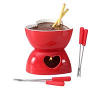 Tasse à fondue - cœur en céramique avec fourchettes et bougie chauffe-plat, mini caquelon à fondue au chocolat, petit réchaud à dessert en forme de cœur | Fromage Beurre Caramel Dessert Bonbons Fête d