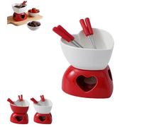 Tasse à fondue en céramique en forme de cœur avec 4 fourchettes - 350 ml - Pour fromage, beurre, chocolat caramel - Blanc