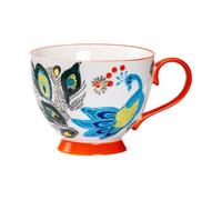 Tasse à lait japonaise en céramique peinte à la main vintage 480 ml - Four à micro-ondes - Peut être utilisé pour créer une tasse à gruau personnalisée de grande capacité - Paon bleu