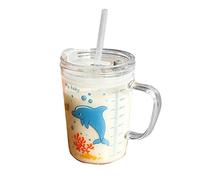 Tasse à lait pour enfants avec paille, tasse à eau en verre pour petit-déjeuner créatif mignon pour enfant, tasse à boire drôle avec des motifs colorés, tasse à jus de fruits pour les tout-petits