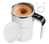 Tasse à mélangeur automatique, en acier inoxydable, pour café, thé, chocolat chaud, lait, cacao, protéines (modèle 2 blanc)
