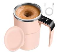 Tasse à mélangeur automatique, en acier inoxydable, pour café, thé, chocolat chaud, lait, cacao, protéines (modèle 2 rose)