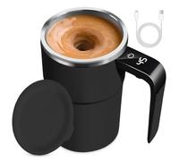 Tasse à mélangeur automatique - En acier inoxydable - Pour café, thé, chocolat chaud, lait, cacao, protéines (modèle 2 noir)