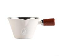 Tasse à mesurer à expresso, tasse d'extraction de café en acier inoxydable 304 avec double bec verseur et poignée en bois pour verser avec précision le miel ou la sauce, argenté (blanc)