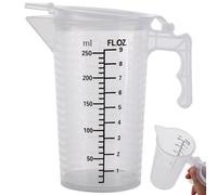 Tasse à mesurer avec couvercle et becs, 250 ml de pichet de mesure en plastique transparent avec poignée, bécher gradué résistant à la chaleur pour ingrédients liquides (tasse en plastique