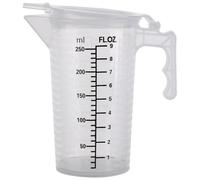 Tasse à mesurer avec couvercle et becs, 250 ml de pichet de mesure en plastique transparent avec poignée, bécher gradué résistant à la chaleur pour ingrédients liquides, pichet