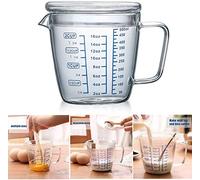 Tasse à Mesurer en Verre Pichet de Gradué avec Couvercle Verre de Doseur en Borosilicate Transparent Bécher de Graduation avec Poignée Outil d'Échelle pour Cuisine Micro-Ondes Café Lait Thé 250/500ml