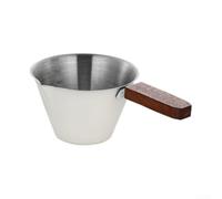 Tasse à mesurer expresso en acier inoxydable avec poignée en bois, design à double bec, marquages de capacité transparents pour l'infusion du café, noir (blanc)