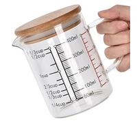 Tasse à mesurer Tyenaza en verre borosilicate, bec en V, graduation transparente, prise en main confortable, pour eau, vin, lait, café et alcool (400 ml)