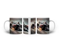 Tasse à motif pneus F1 brillants, une tempête de force et de vitesse. 300 ml, en céramique blanche/tasse à café/idée cadeau