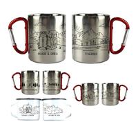 Tasse à mousqueton personnalisée, tasse de camping de randonnée, tasse de camping en montagne, tasse à café d'aventure pour couple, cadeau d'anniversaire de jeune marié, cadeau de couple personnalisé