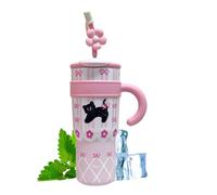 Tasse à paille - Ensemble de gobelets à paille - Tasse à paille avec couvercle à clic sur le dessus - Bouteille d'eau en métal avec pailles - Gourde réutilisable étanche avec poignée - Gobelet pour