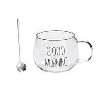 Tasse à Petit-Déjeuner « Good Morning » Avec Cuillère - Multifonction pour Eau, Lait, Yaourt, Café, Jus, Milkshake - Cadeau pour Anniversaire, Noël, Famille, Amis