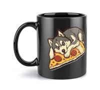 Tasse à pizza Husky de Sibérie noire avec anse, tasse à eau en céramique pour boire du thé et du café