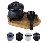 Tasse à ragoût en céramique avec couvercle, bol à vapeur for œufs de Style japonais, pot à soupe en porcelaine for la cuisson à la vapeur et le mijotage à la maison(Black)