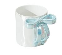 Tasse à ruban de 12 oz avec poignée en forme de nœud Tasse de Noël Tasse à café chaude en céramique avec nœud de Noël pour femme Collègue Saint-Valentin Anniversaire de Noël (Sky Blue, 9X8.5cm)