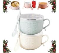 Tasse à soupe de 750 ml avec couvercle/couvercle, grandes tasses à soupe avec assiettes, pour café, flocons d'avoine, idéal pour Noël (taille F, taille unique)