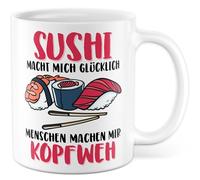 Tasse à sushi cadeau sushi me rend heureux les gens me font mal de tête, tasse à café Japon Asie asiatique repas préféré nourriture de mer, idée cadeau sarcasme humour blague drôle tasse à café