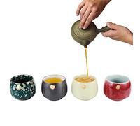 Tasse à thé à café 4 pièces rétro cuites au four ensemble de tasses à thé en céramique de style japonais Kung Fu pour café, cappuccino, latte, americano et thé (ONE)
