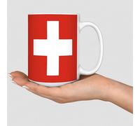 Tasse à thé amusante en céramique avec drapeau de l'État de la Suisse - Cadeau pour meilleur ami, frère, elle, garçon, 425,2 g - Blanc