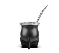 Tasse à thé Argentine Yerba Mate avec doublure en céramique Paille Tasse à thé Une Bombilla Mate avec brosse de nettoyage (Noir)