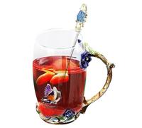 Tasse À Thé Aux Fleurs - Tasses À Thé En Verre | Tassse Café Fantaisie À Motif Floral Avec Cuillère | Ensemble De Cuillères À Tasse Élégantes | Pour Grand-mère, Maman, Épouse, Petite Amie, Sœur, Amis