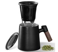 Tasse à thé avec couvercle et passoire, 400 ml, avec poignée en bois, tasse à thé avec passoire, tasse à thé, tasse à thé, tasse à thé avec couvercle pour cadeau, maison, thé de trempage