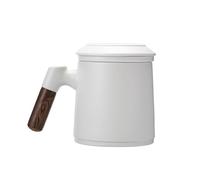 Tasse à thé avec couvercle et passoire, grande tasse en céramique avec poignée en bois, motif dégradé en relief, comprend une passoire à thé, parfaite pour les cadeaux de thé, 400 ml