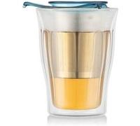 Tasse à thé avec infuseur BODUM YO-YO SET 0,35 L - Verre double paroi et inox Verre transparent, infuseur en inox et capuchon bleu translucide