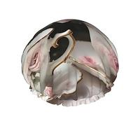 Tasse à thé avec roses romantiques style shabby imprimé bonnet de douche pour femme léger réutilisable doux double couche imperméable étanche