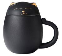 Tasse à thé chat avec infuseur et couvercle, tasse à thé en céramique avec filtre à infusion, coffret cadeau noir original pour le,m