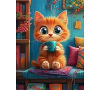 Tasse à thé Chat Puzzle 1200 Pièces pour Adultes, Puzzle Impossible, Puzzles Classique pour Adulte, Puzzles Coloré Jeu de Famille et Team Building