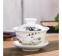 Tasse à thé chinoise en porcelaine Gaiwan, Service à thé Kung Fu Gaiwan en porcelaine blanche, bol à couvercle Sancai bleu et blanc, 150 ml(G)