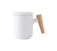 Tasse à thé en céramique avec couvercle et filtre - Grande capacité - Poignée en bois - Tasse à café - Séparation de l'eau du thé