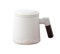 Tasse à thé en céramique avec couvercle et passoire - 400 ml - Avec poignée en bois - Motif en relief - Pour infusion de thé en vrac