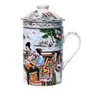 Tasse à Thé en Céramique Avec Couvercle et Passoire - Motif Chinois - Ensemble Cadeau (Fille) - Porcelaine Pour Amateurs de Thé - Emballage Cadeau Inclus
