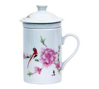 Tasse à Thé en Céramique Avec Couvercle et Passoire - Motif Chinois Perroquet - Set Cadeau en Porcelaine pour Amateurs de Thé - Emballage Cadeau Inclus