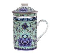 Tasse à thé en céramique avec couvercle et passoire pour thé en vrac - Motif asiatique (nénuphar violet, 507) - Tasse chinoise japonaise pour les amateurs de thé - Porcelaine - Cadeau asiatique