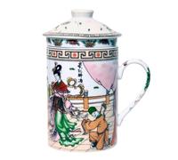 Tasse à thé en céramique avec couvercle + passoire pour thé en vrac avec motif chinois, coffret cadeau (cadeau) tasse en porcelaine pour amateurs de thé dans une boîte cadeau idée cadeau tasse Asie