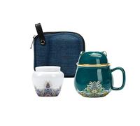 Tasse à thé en céramique Maneki-neko de 300 ml, grande capacité, mignon, portable, séparation du thé, tasse à eau créative avec couvercle + sac de rangement - 301 à 400 ml