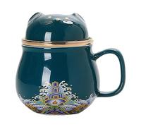 Tasse à thé en céramique Maneki-neko de 300 ml, grande capacité, mignonne, portable, séparation du thé, tasse à eau créative avec couvercle - Zhaocai Golden Rat Green - 301-400 ml
